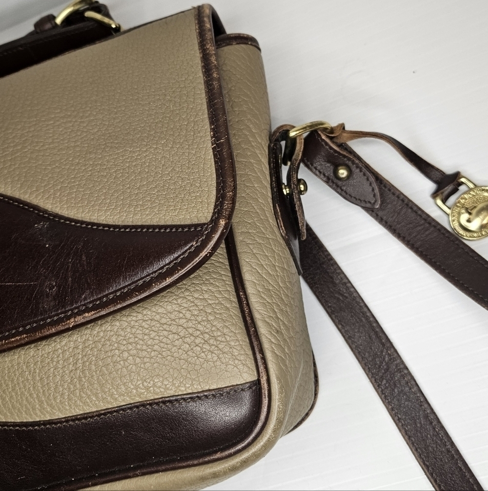 Vintage Dooney & Bourke Carrier Leather Satchel Taupe & Burnt Cedar Shoulder Bag - Picture 5 of 10